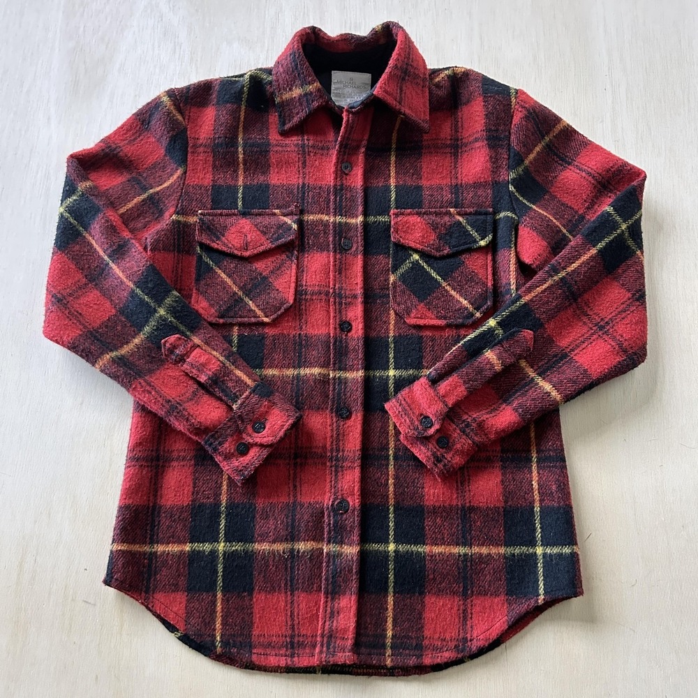 Michael Richards Shirt Jacket Mens Small Red Plaid Flannel Lined Button Pockets
